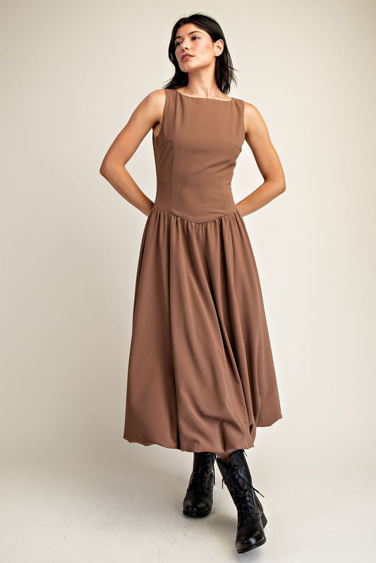 "Mia" Mocha Brown Midi Dress