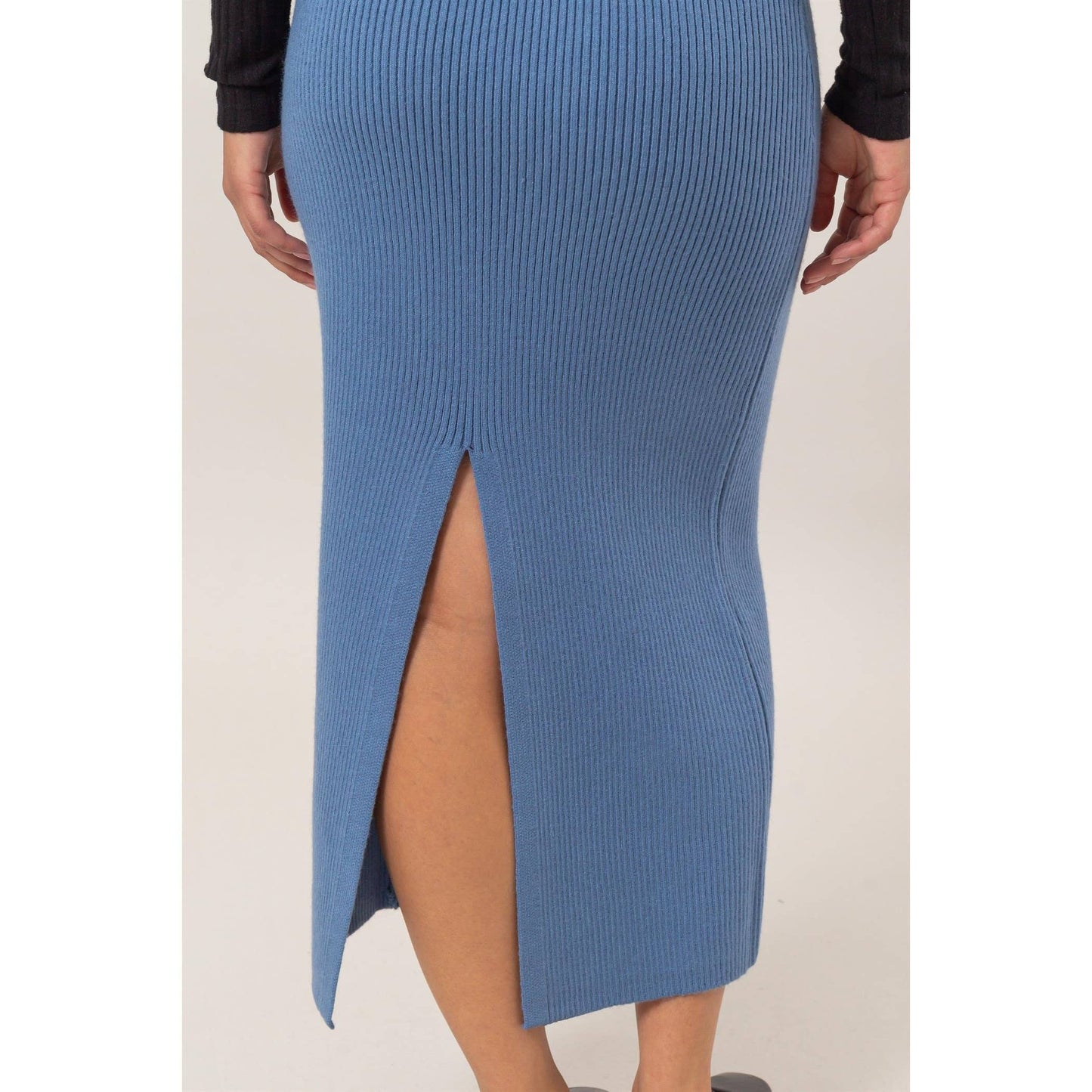 Ribbed Knit Midi Skirt: CREAM / S-M-L(2-2-2)