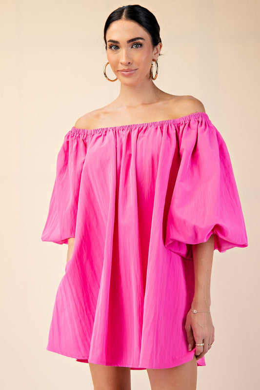 "Tiffany" Hot Pink Off Shoulder Dress