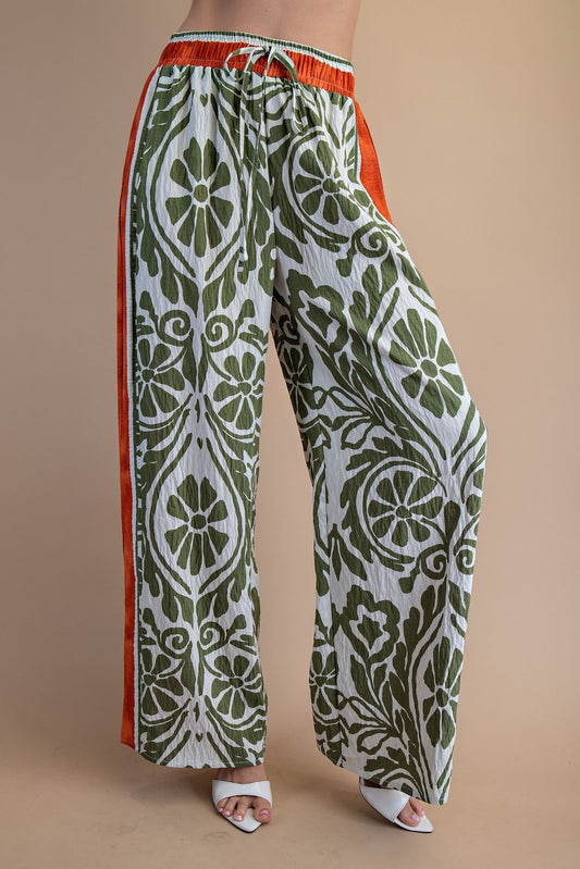 Giana Green and Orange Print Pants