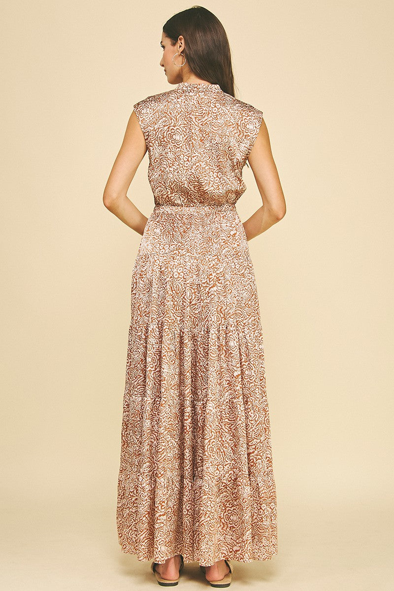 Printed Tiered Maxi in Camel