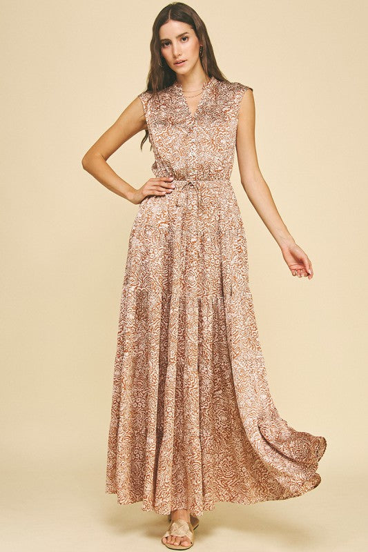 Printed Tiered Maxi in Camel
