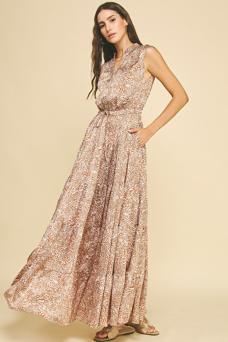 Printed Tiered Maxi in Camel