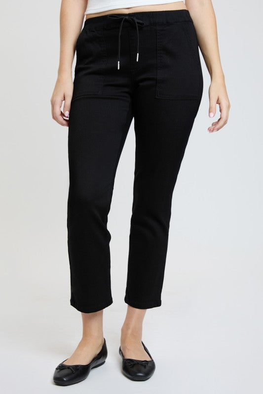 Cropped High Rise Pull on Jogger Denim