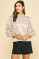 Metallic Pattern Mock Neck Blouse Top