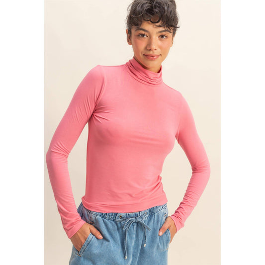 Turtleneck Long Sleeve Fitted Top: SAGE GREEN / S-M-L(2-2-2)