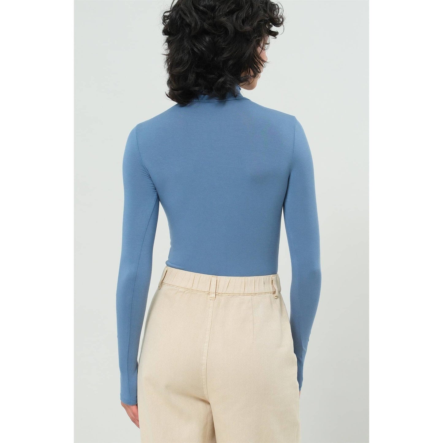 Long Sleeve Turtleneck Bodysuit: GRAY BLUE / S-M-L(1-1-1)