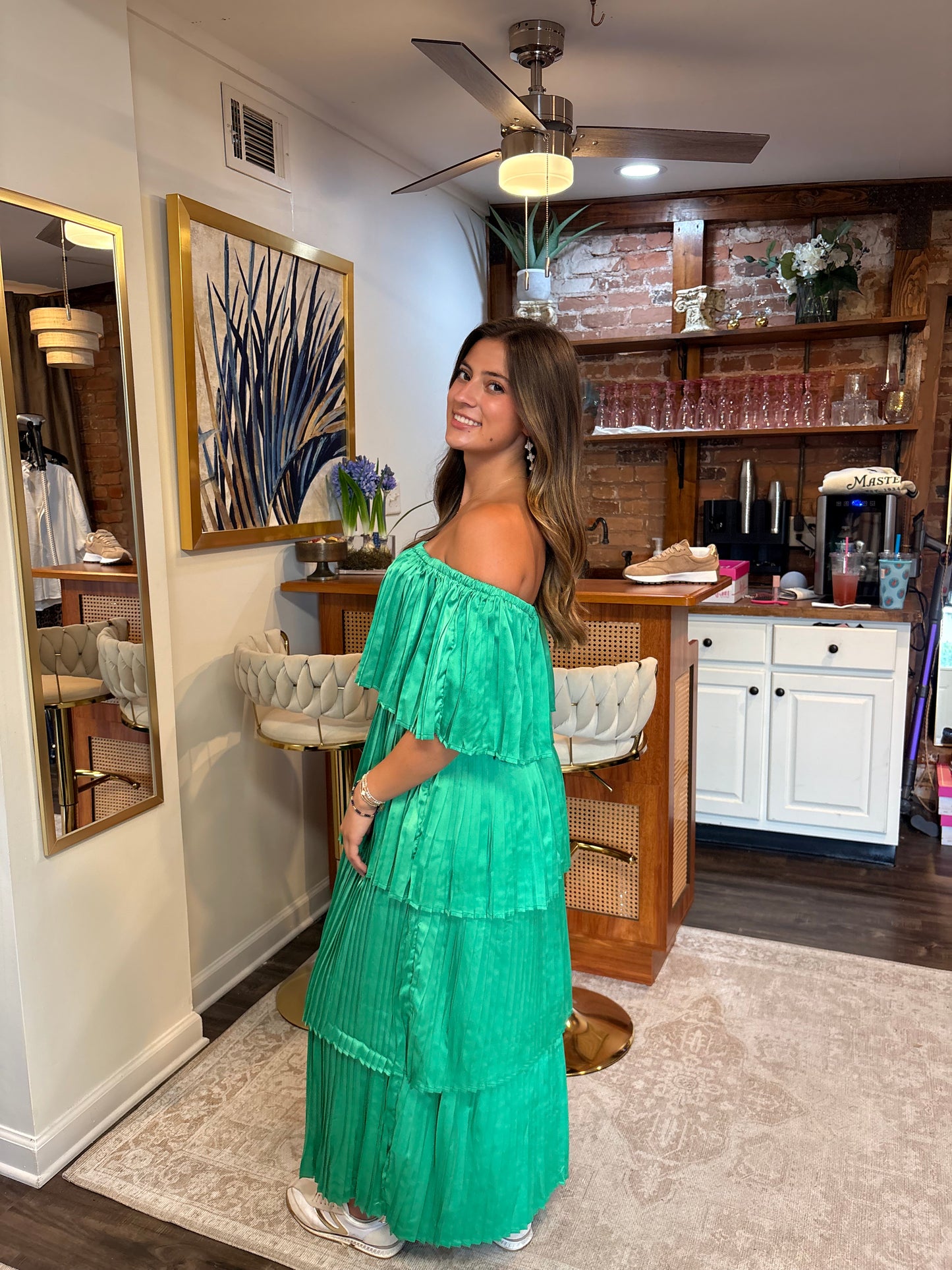 Ruth Pleated Green Maxi Dress