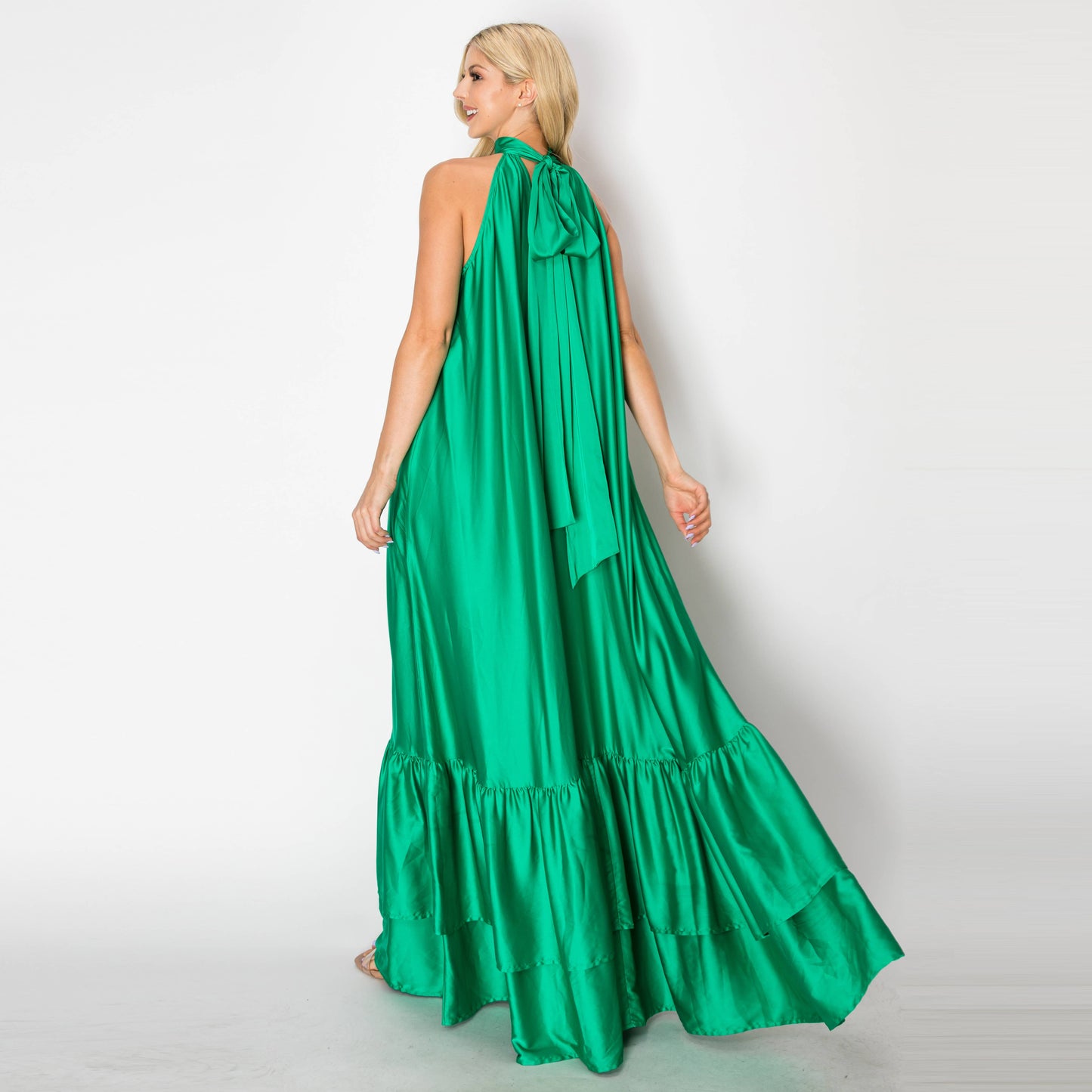 Ava Green Satin Maxi Dress
