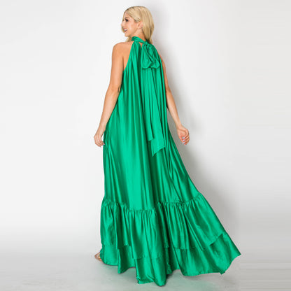 Ava Green Satin Maxi Dress
