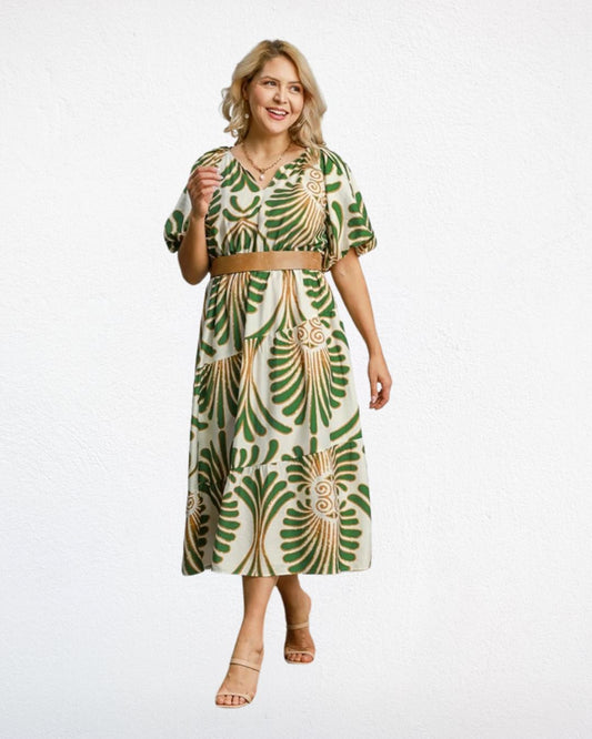 Green & Gold Midi Dress