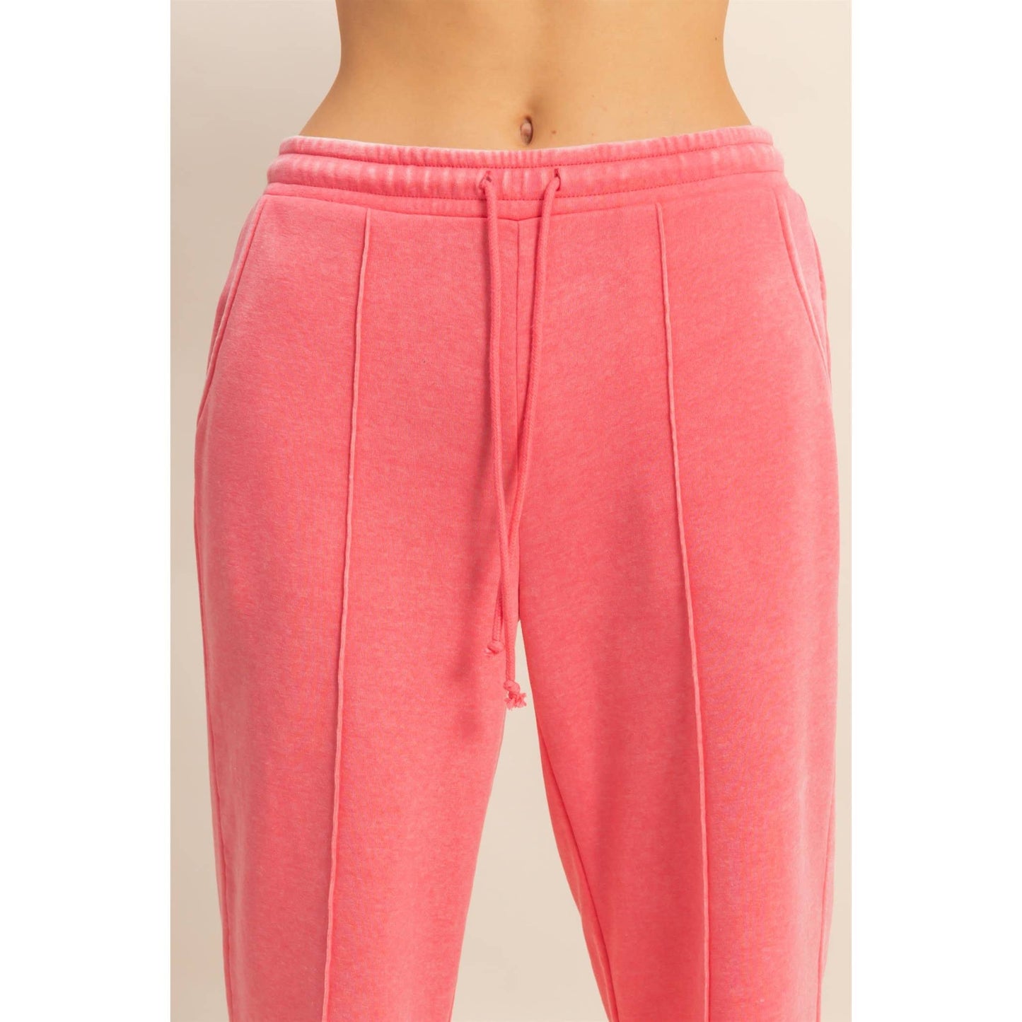 High-Waist Drawstring Pintuck Pants: DARK TAUPE / S-M-L(2-2-2)