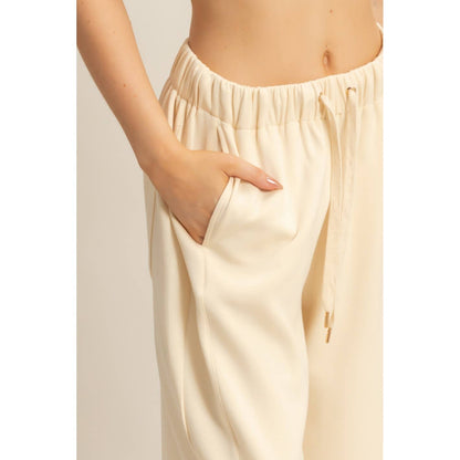 Knit Wide-Leg Trousers With Drawstring Waist: SAGE GREEN / S-M-L(2-2-2)