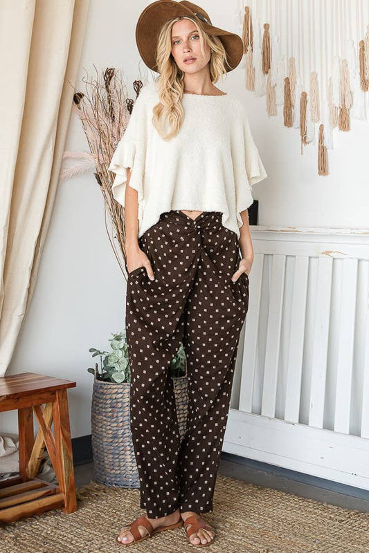 Twist Waist Pants With Pockets: Brown