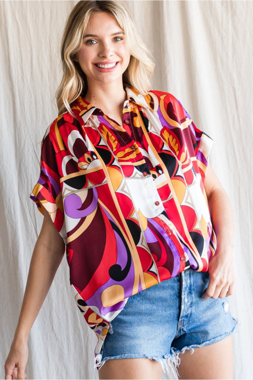 Colorful Print Collared Shirt