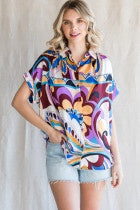 Jodifil- Colorful print top with a collared neck