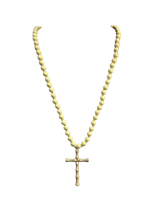 Long Gold Beaded Cross Necklace
