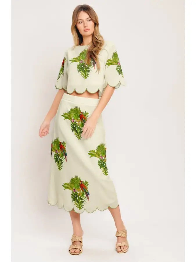 Tropical Woven Midi Skirt