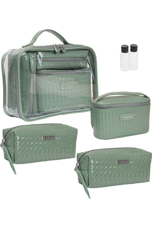Joan & David Patent Woven 4 Piece Clear Cosmetic Bag Set: 104-SAGE