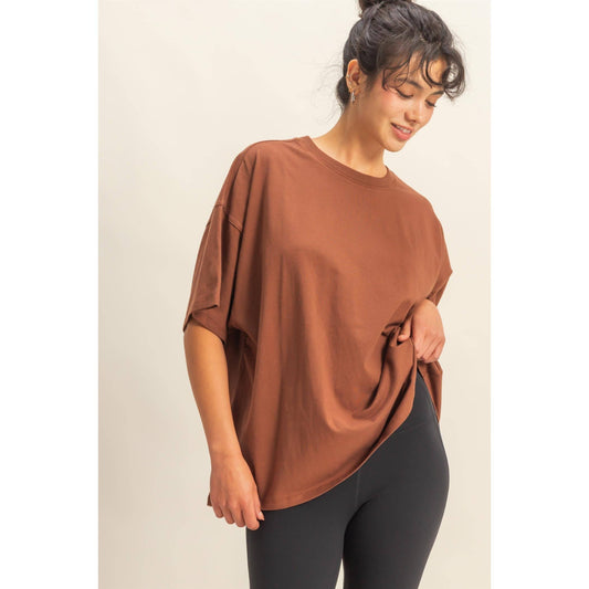 Crew Neck Short Sleeve Oversized T-Shirt: DUSTY NAVY / S-M-L(2-2-2)