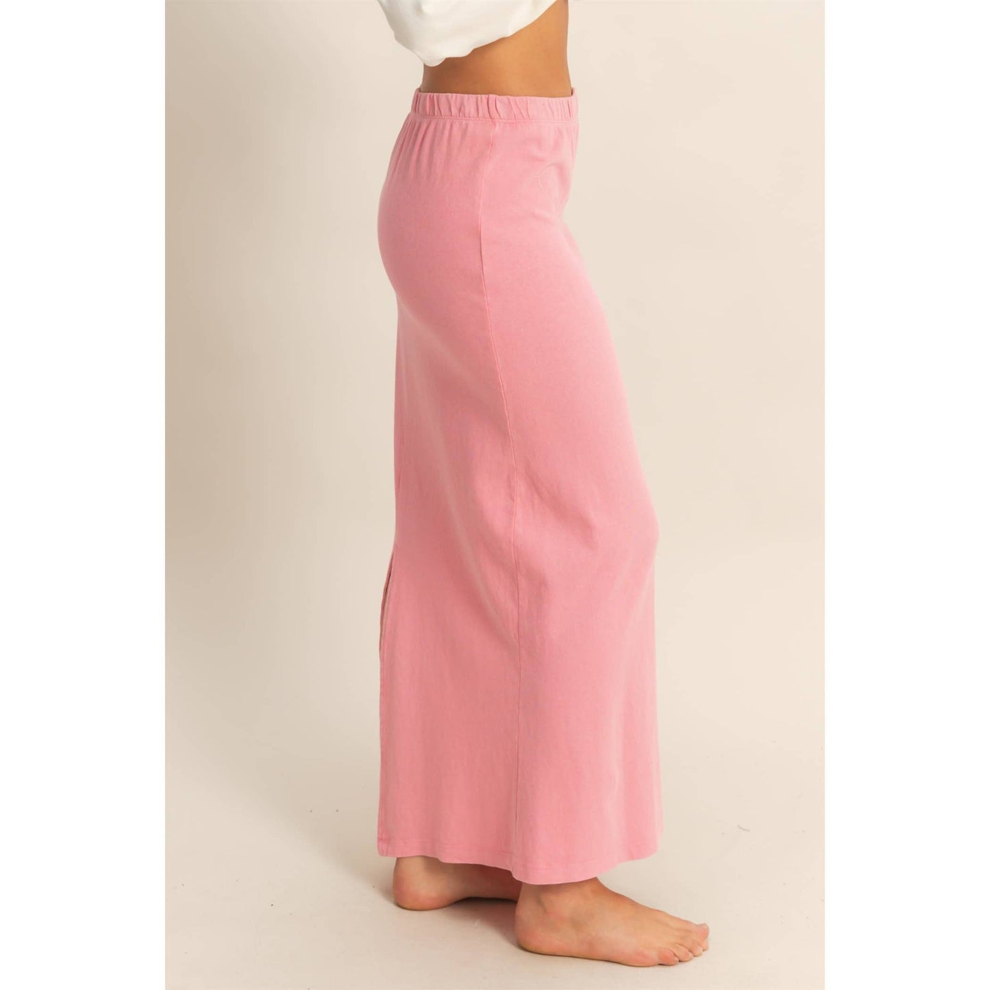 Mid-Rise Mineral Washed Casual Maxi Skirt: DARK TAUPE / S-M-L(2-2-2)