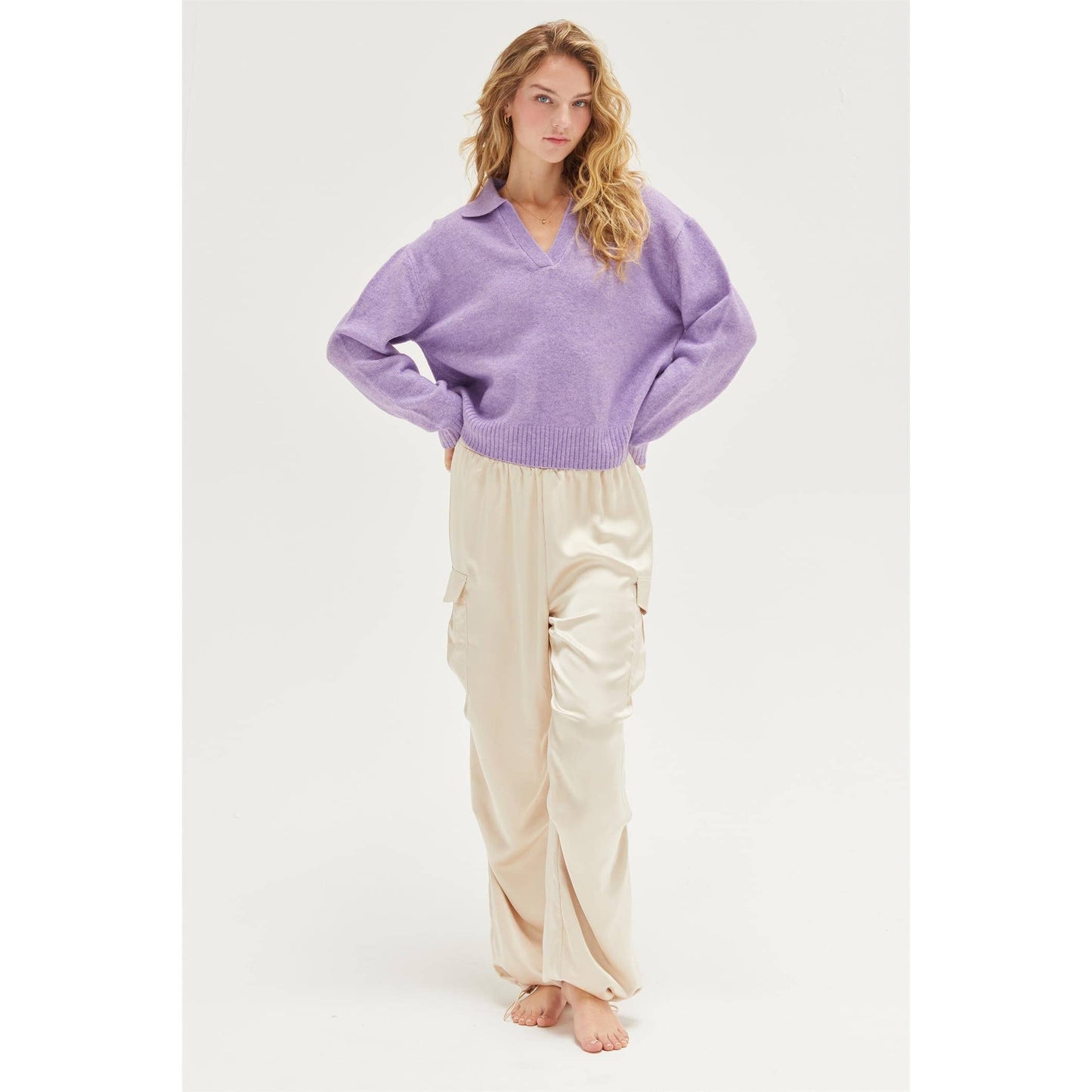 Satin Cargo Pants: ALPACA