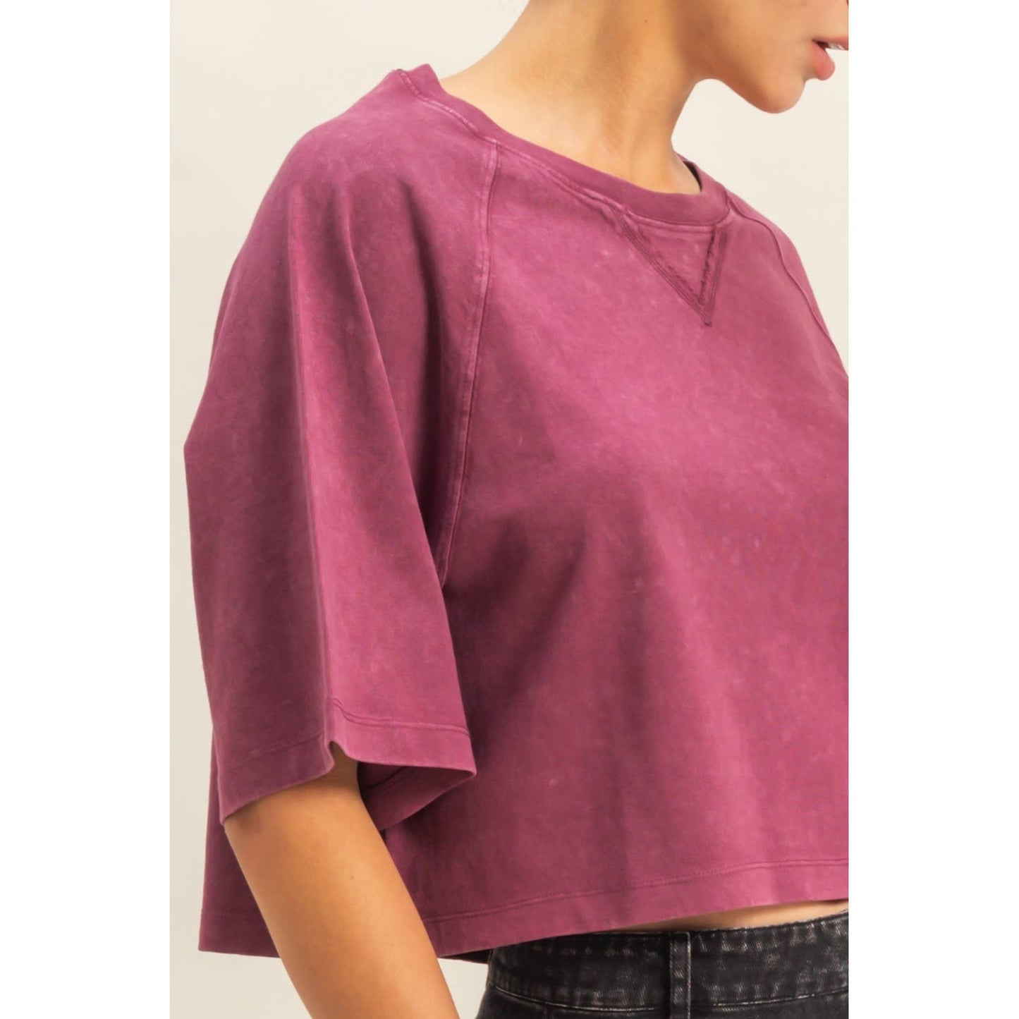 Short Sleeve Mineral Washed Cropped Tee: DARK TAUPE / S-M-L(2-2-2)