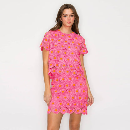 Pink Daisy Lace Top with Bow