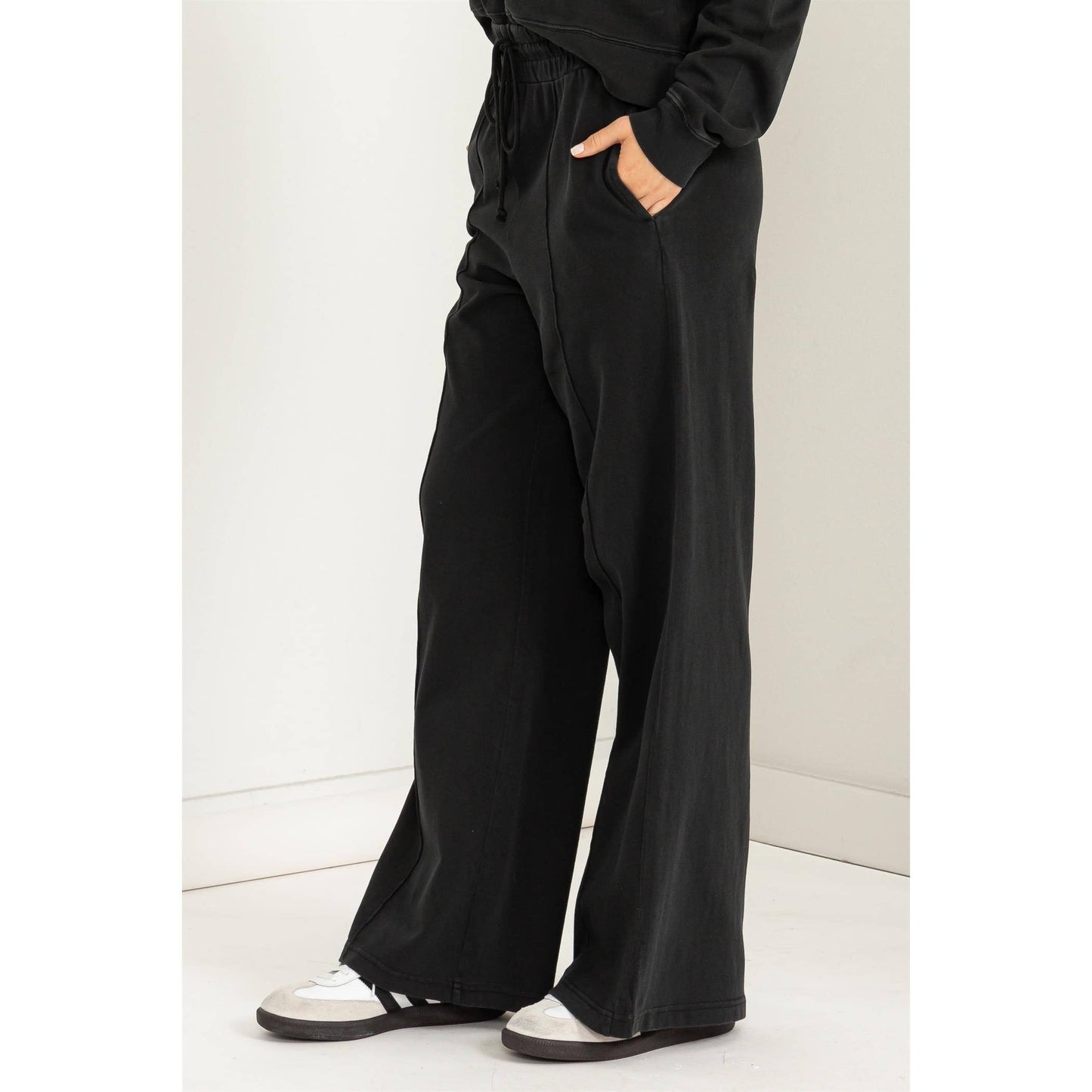 High Waist Drawstring Wide Leg Pants: DUSTY PINK / S-M-L(2-2-2)