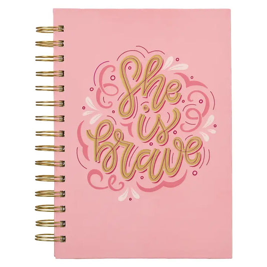 Christian Art Gifts- Journal Wirebound Pink She Is Brave