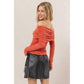 Ruched Off-The-Shoulder Knit Top: BURNT ORANGE
