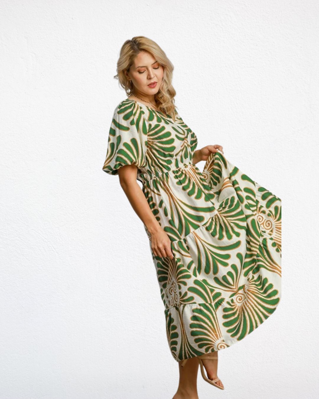 Green & Gold Midi Dress