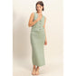 Button Front Vest & Midi Skirt Knit Set: SAGE GREEN