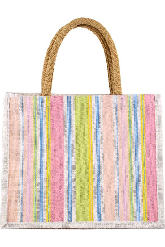 Janey Stripe Gift Tote   White/Multi   12x10x8