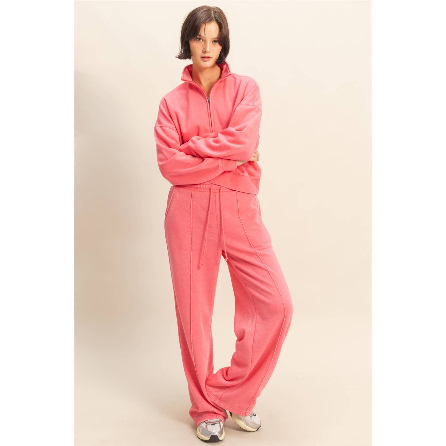 High-Waist Drawstring Pintuck Pants: DARK TAUPE / S-M-L(2-2-2)