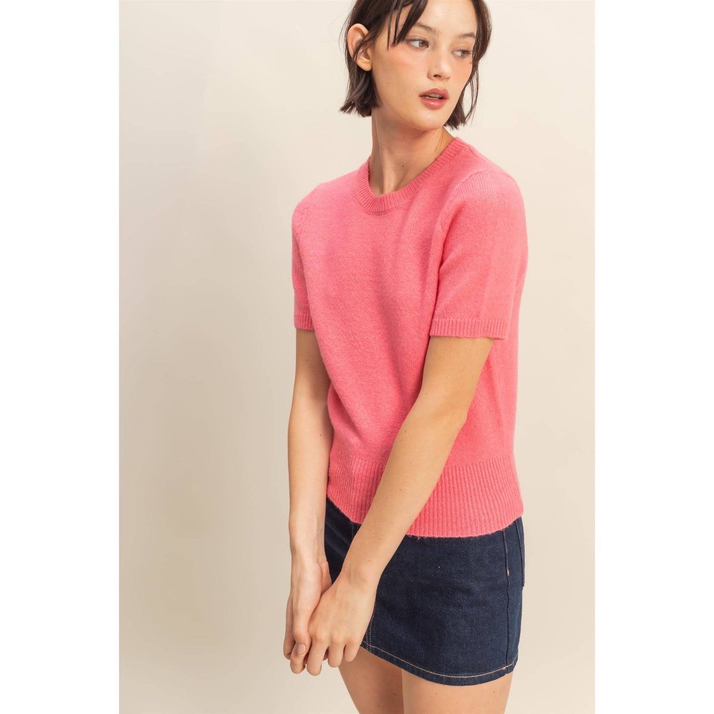 Short Sleeve Sweater Top TAFFY PINK