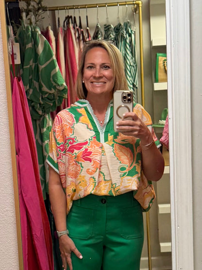 Abstract Boho Top In Green