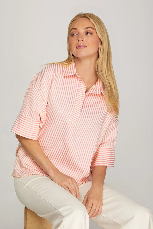 Mary Pink Stripe Top