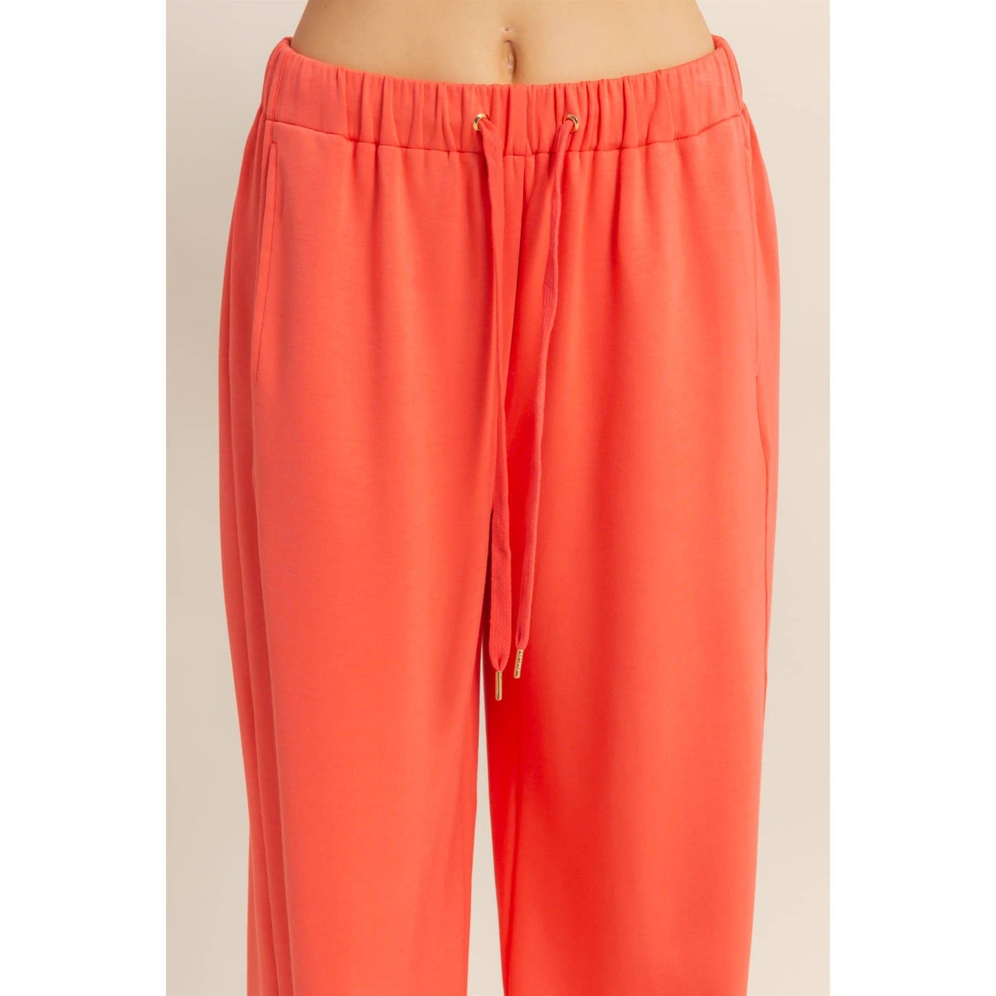 Knit Wide-Leg Trousers With Drawstring Waist: SAGE GREEN / S-M-L(2-2-2)