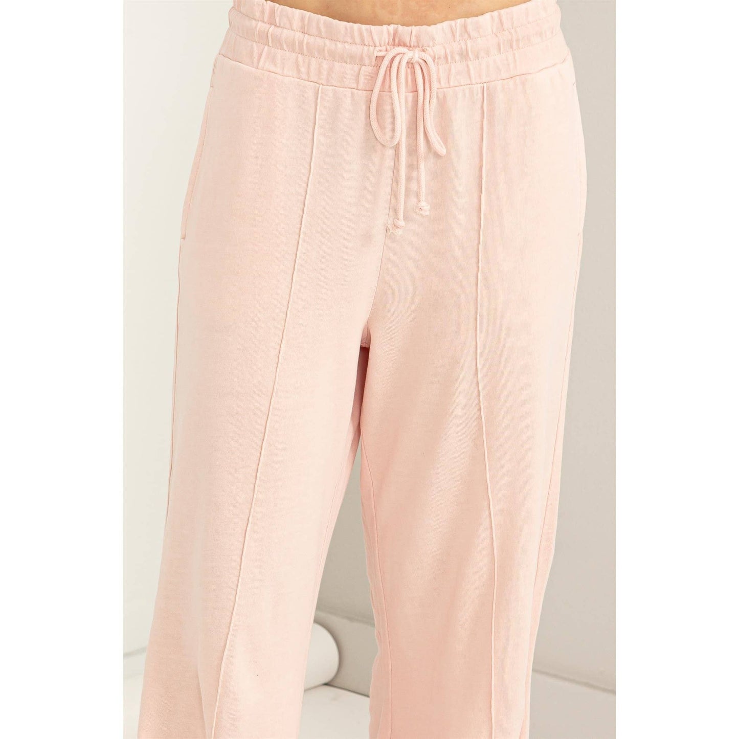 High Waist Drawstring Wide Leg Pants: PALE OLIVE / S-M-L(2-2-2)