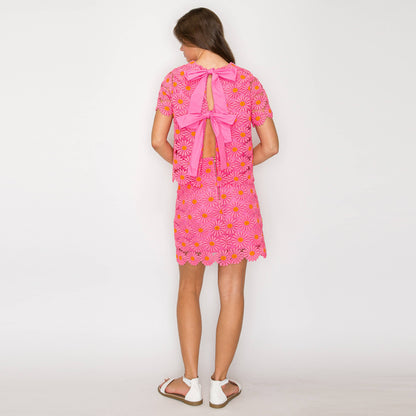 Pink Daisy Lace Top with Bow