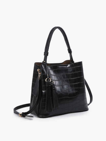 Olivia Crocodile Hobo Bag – Contrast Style | M1895CROC : Black