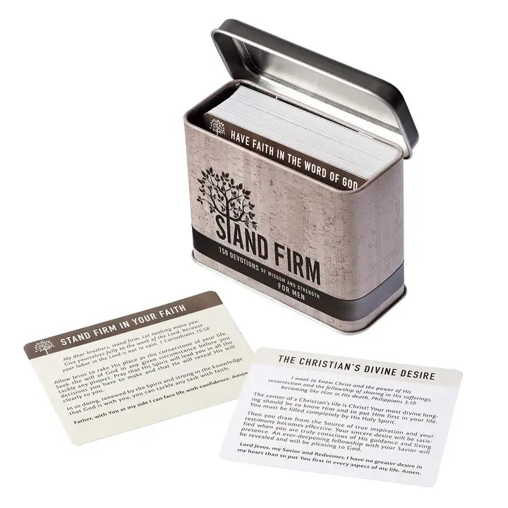 Christian Art Gifts - Stand Firm Devotional Cards in a Tin for Men