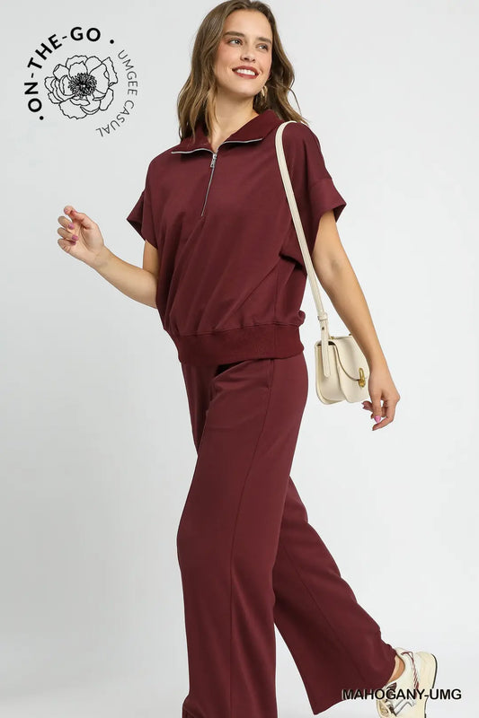 Sally Quarter Zip Short Sleeve Top