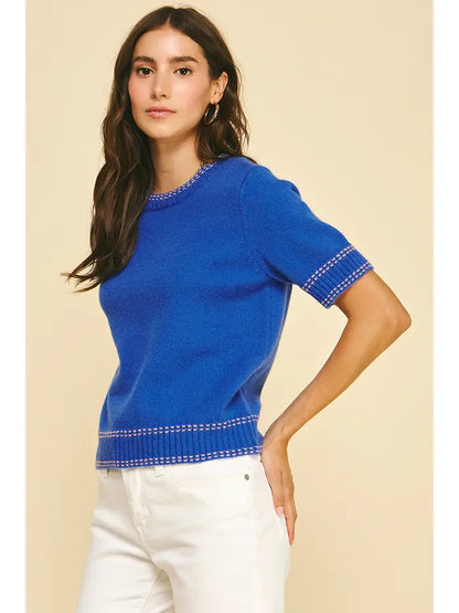 Stitch Detailed Short Sleeve Sweater