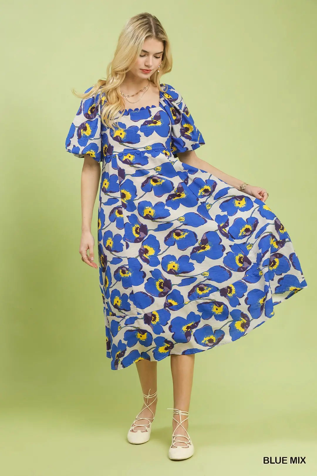 Blue Floral Midi Dress