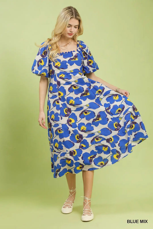 Blue Floral Midi Dress