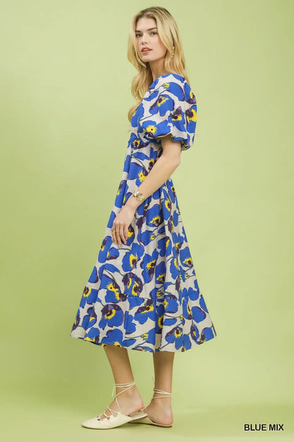 Blue Floral Midi Dress