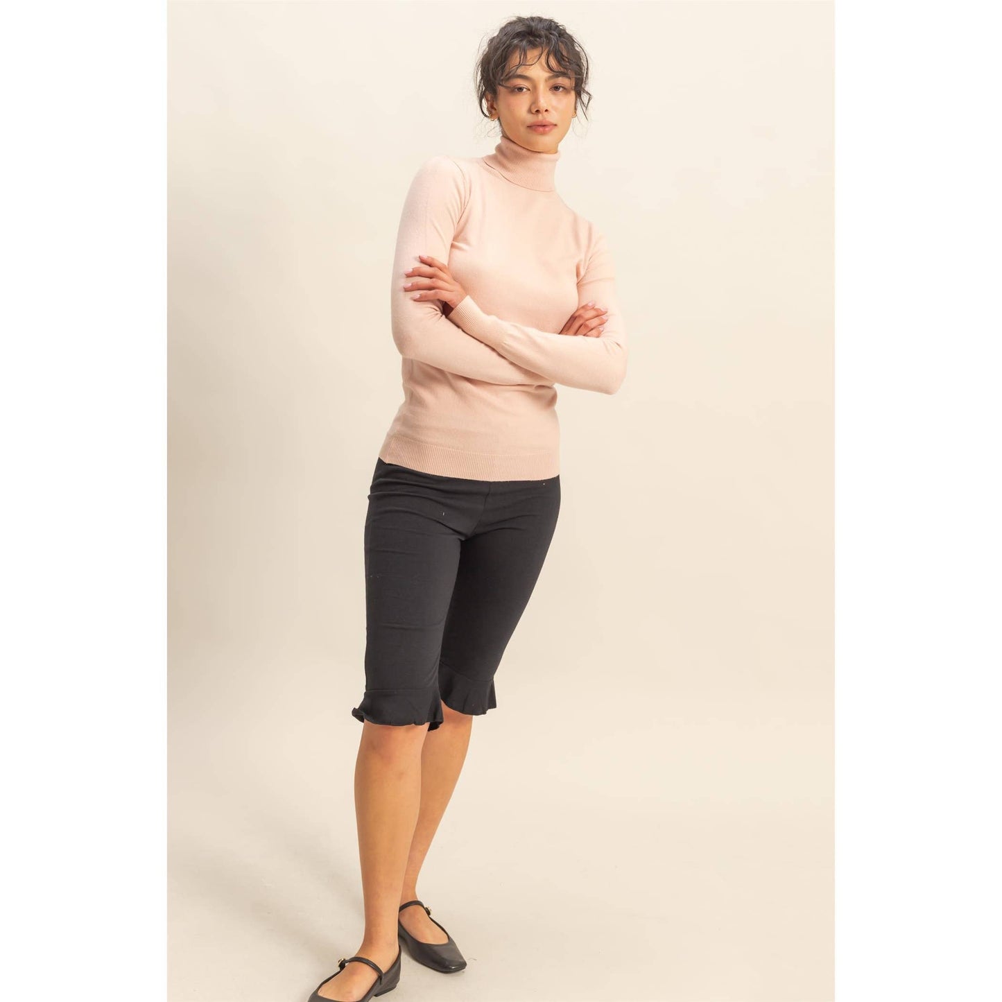 Turtleneck Sweater Top: DUSTY PINK / S-M-L(2-2-2)