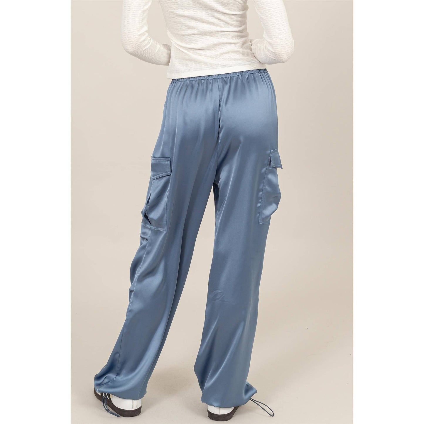 Satin Cargo Pants: GRAY BLUE